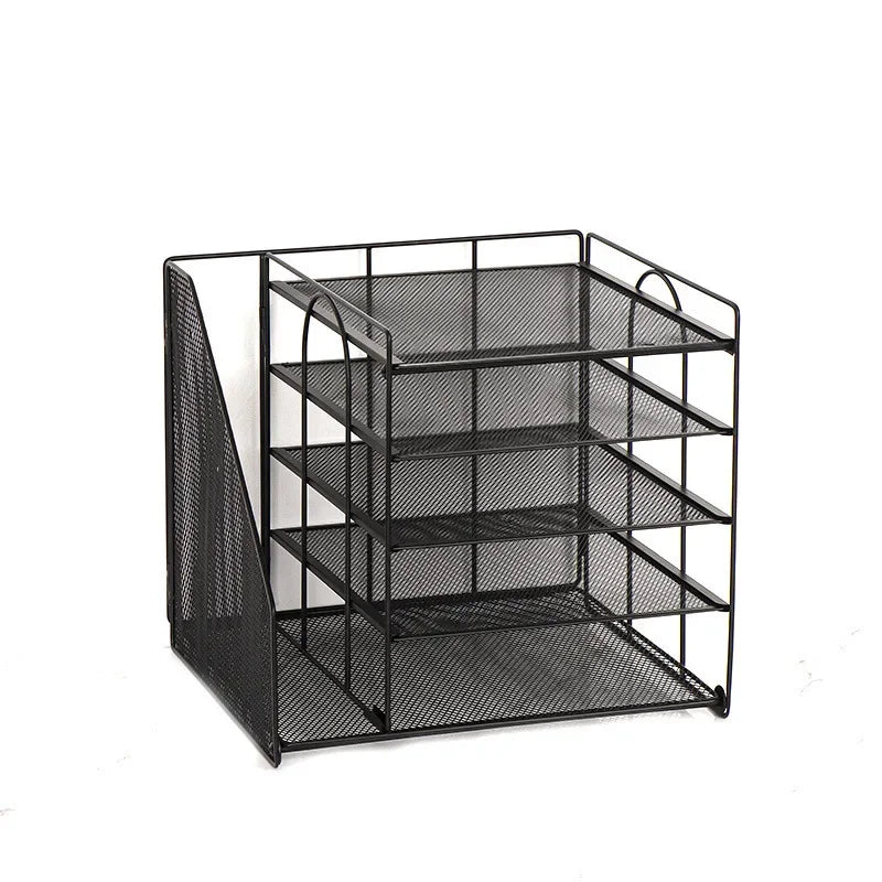 Schreibtisch-Organizer mit 5 Ablagen und Dokumentenhalter – Metall, Schwarz