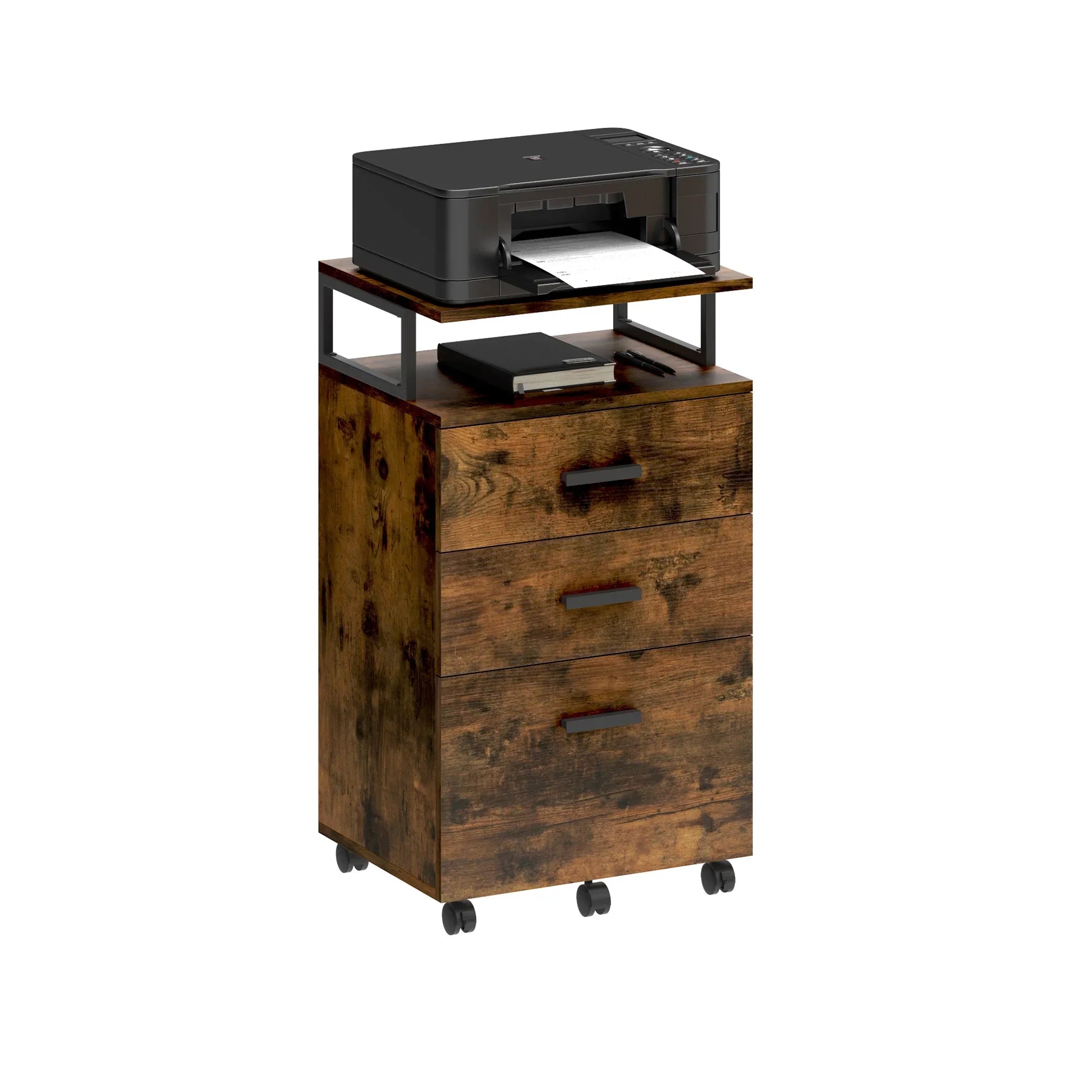 Rollcontainer 45,7 × 36 × 76,2 cm mit 3 Schubladen und offenem Fach – Aktenschrank auf Rollen